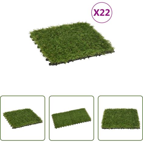 Baldosas de césped -  Baldosas de césped artificial 22 uds verde 30x30 cm