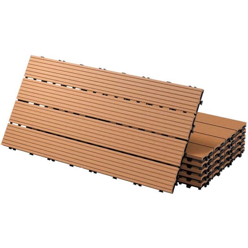 

Baldosas de patio WPC azulejos 60x30cm aspecto de madera suelo marrón claro 1m²