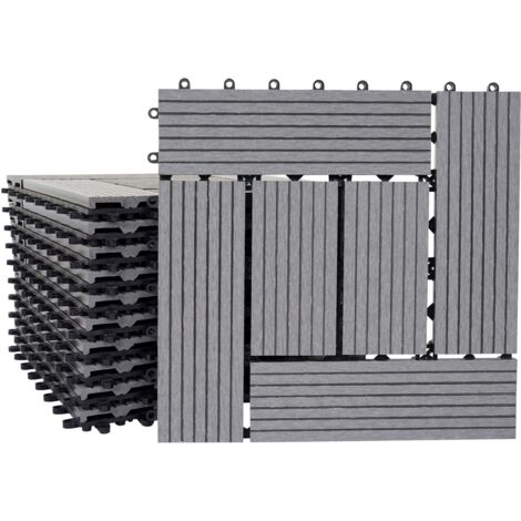 Baldosas de WPC para balcón y terraza aspecto madera 11 piezas 30x30cm 1m² gris teca offset 040005436