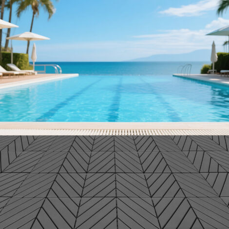 Baldosas entrelazadas para terraza, 44 piezas, ladrillos de pavimentación cuadrados impermeables de 30 x 30 cm,para piscinas,  patios,gris oscuro