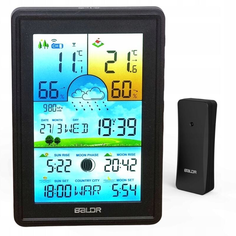 Baldr Station Météo Baromètre Sans Fil Thermomètre Lcd Couleur