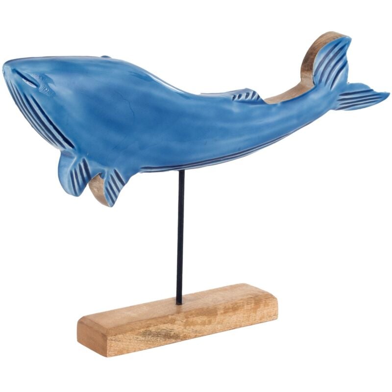 Baleine décorative en bois bleu, figurine animale pour une décoration d'intérieur moderne et originale