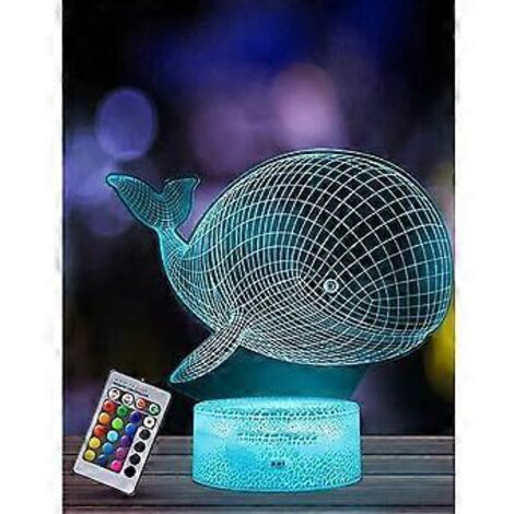 BaleineB Veilleuse pour Enfants, Lampe Illusion 3D Ppinire LED Lumire, Tlcommande 16 Couleurs Changeantes Dimmable, Cadeaux de Nol pour Filles Garons