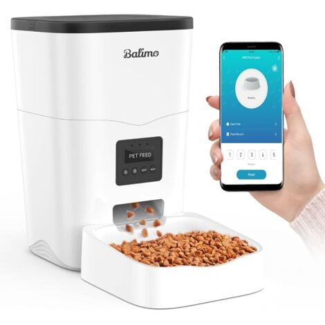 BALIMO 2.4G WiFi, Dispensador Automático de Comida para Perros y Gatos con Temporizador y Control Remoto por Aplicación, Máximo de 1 a 10 Comidas al Día, Blanco