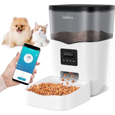 Balimo 3L, 2.4G WiFi, Distributeur Croquettes Chats et Chiens, Automatique avec Minuterie et télécommande APP Max, 1-10 Repas par Jour, Noir