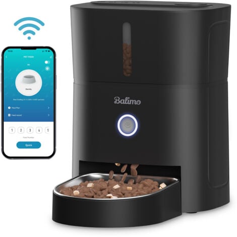 Balimo 3L 2,4G WiFi Distributeur De Croquettes pour Chat, Distributeur Croquettes Chat Automatique, 1-10 Repas par, Convient Aux Chiens et Chats, Noir