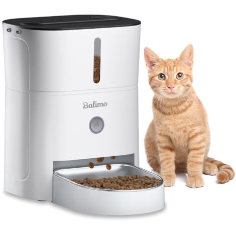 Balimo 3L Distributeur Croquettes Chat Automatique, Bol en Acier Inoxydable pour Animaux Domestiques, Distributeur Croquettes Chats, Minuteur Programmé,1-6 Repas par jour, Blanc