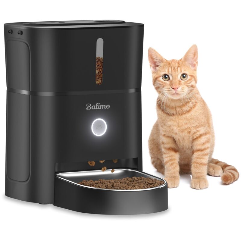 Balimo 3L Distributeur Croquettes Chat Automatique, Bol en Acier Inoxydable pour Animaux Domestiques, Distributeur Croquettes Chats, Minuteur