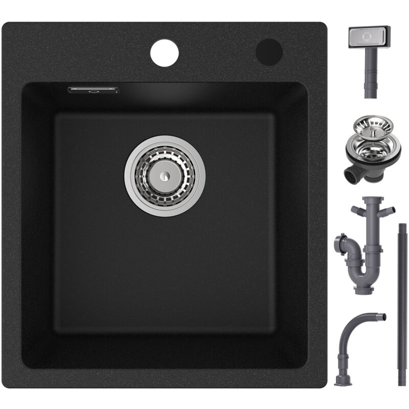 Cecipa - Evier Quartz Noir 40x45cm Evier de Cuisine en Quartz Evier de Cuisine en Granit, Evier à Encastrer 1 Vasque, Evier de Cuisine 80% Sable de