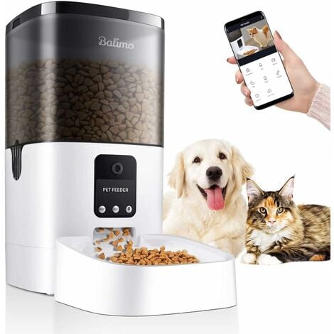 Balimo 4L Distributeur croquettes Chat Automatique avec Caméra 1080P, Distributeur de Croquettes pour Chat & Chien 2.4G WiFi, Connecté App, Vidéo Audio Vision, Blanc