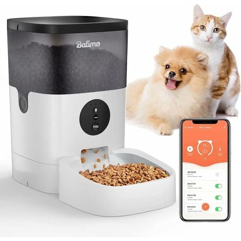 Balimo 4L Distributeurs Automatiques pour Chats&Chiens, WiFi 2.4G, Contrôle APP, 1-10 Repas par Jour