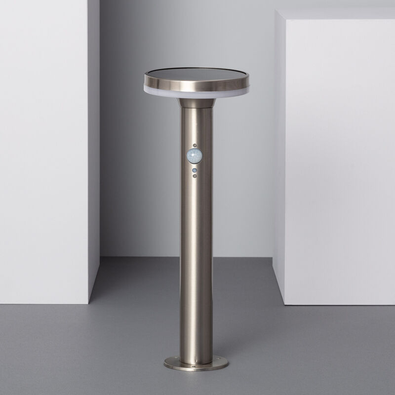 Balise led Solaire Extérieure Helios Inox 6W en Saillie sur Pied 45cm avec Détecteur de Mouvement Helios Inox 3000K Blanc chaud