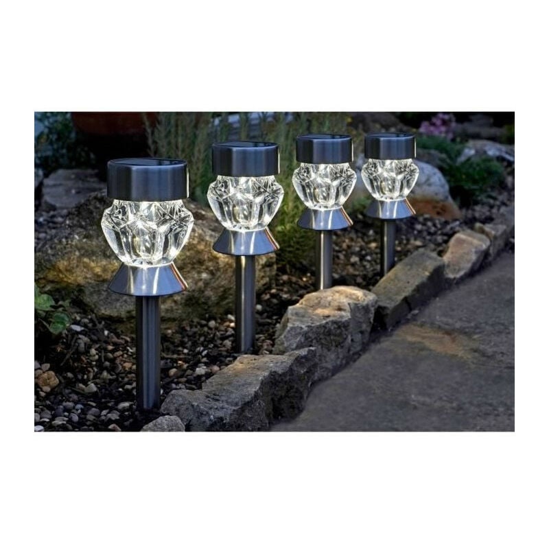 Balise ou lampe solaire verre Crystal, Lot de 4