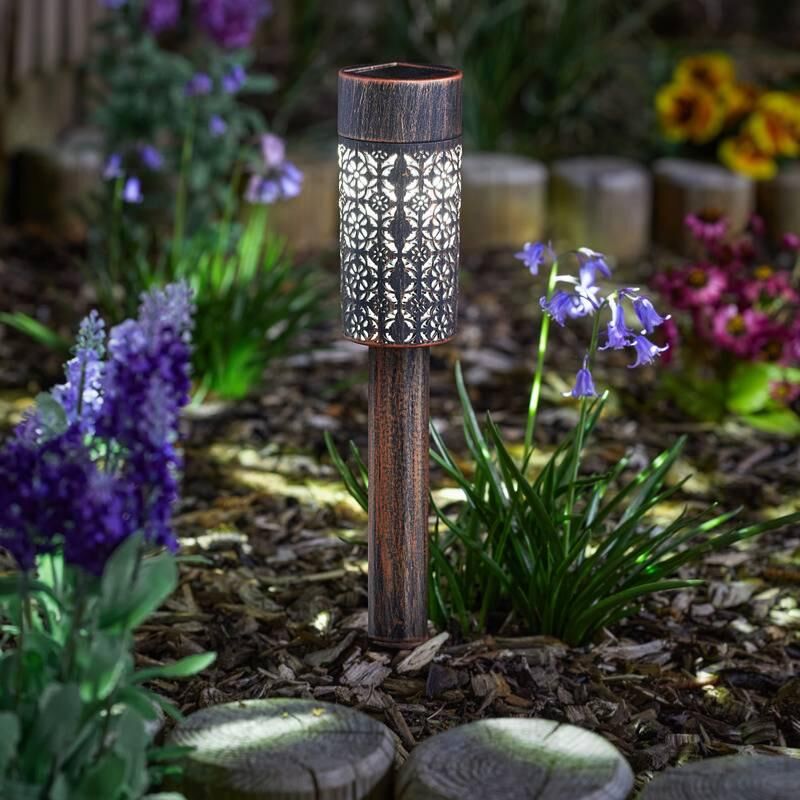 Balise solaire Maroc ajourée aspect bronze en boite de 4