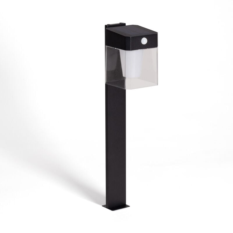Balise sur Pied Extérieure Solaire led 1,5W 46cm Aluminium avec Détecteur de Mouvement Efren Square Noir