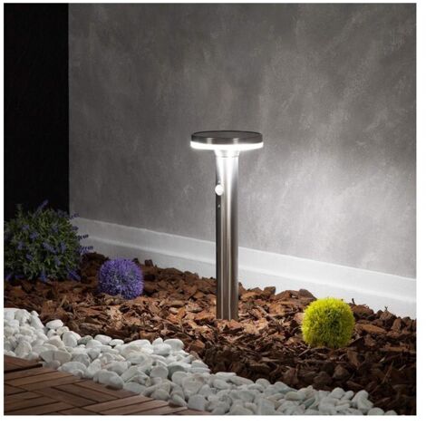 Baliza Solar Exterior LED 6W Superficie Pie 45cm con Detector de Movimiento Helios Inox 3000K Blanco Cálido