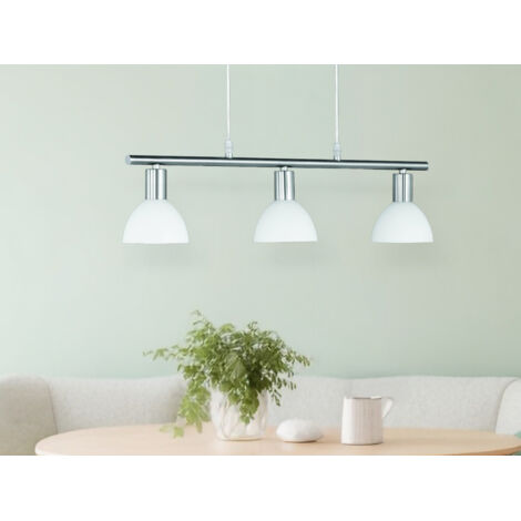 Balken Pendelleuchte DALLAS 3 flammig Glasschirme Weiß, Breite 61cm