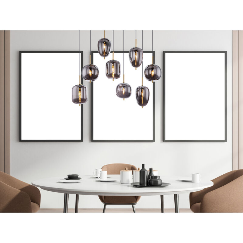 Globo Pendelleuchte Blacky Mit 8 Rauchglaskugeln Metall Messing, Breite 94cm