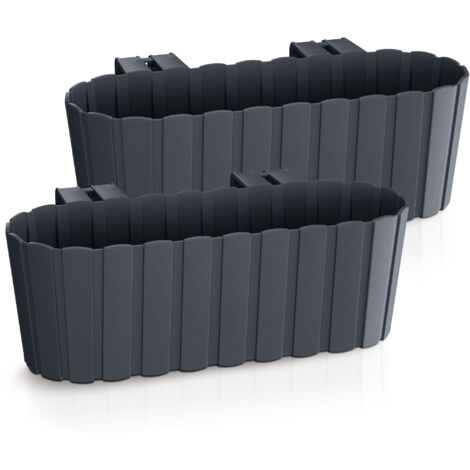 Balkon Blumenkasten mit Halterung 39 x 13 cm - 2er Set - Kunststoff Geländer Pflanztopf in anthrazit - Garten Blumentopf Pflanzkasten zum Einhängen