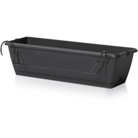 Balkon Blumenkasten mit Halterung und Bewässerungssystem - 1 Stück in 60 cm - Kunststoff Geländer Pflanztopf in anthrazit - Blumentopf Pflanzkasten zum Einhängen mit Wasserablauf