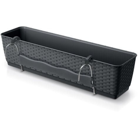 SPETEBO Balkon Blumenkasten mit Halterung und Bewässerungssystem - 50 x 15 cm - Kunststoff Geländer Pflanztopf in anthrazit - Pflanzkasten Blumentopf zum Einhängen mit Bewässerungsboden