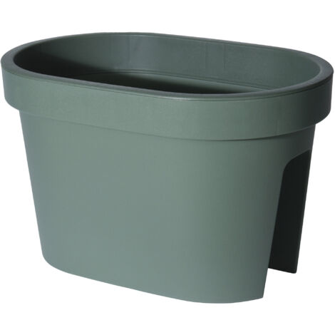 Balkon Geländer Blumentopf oval - waldgrün / 40 cm - Geländer Pflanztopf Blumenkasten zum Einhängen - Blumen Pflanz Kasten Topf zum Hängen