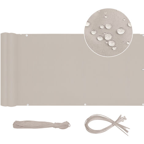 Balkon Sichtschutz Balkonabdeckung Oxford Balkonsichtschutz Balkonverkleidung Blickdicht Wasserdicht Windschutz, mit Ösen, Nylon Kabelbinder und Kordel, Taupe, 90x600cm