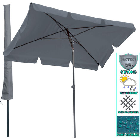 Balkon Sonnenschirm 200x125cm Balkonschirm Rechteckig Knickbar Grau Gartenschirm UV 50 mit Schutzhülle