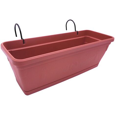 Balkonkasten 50cm mit Halterung Blumenkasten Pflanzkasten Pflanztopf Blumentopf - terrakotta