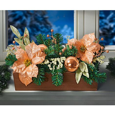 Balkonkasten mit Weihnachtsschmuck 40cm Kugeln und Glitzer Winter Fensterbank