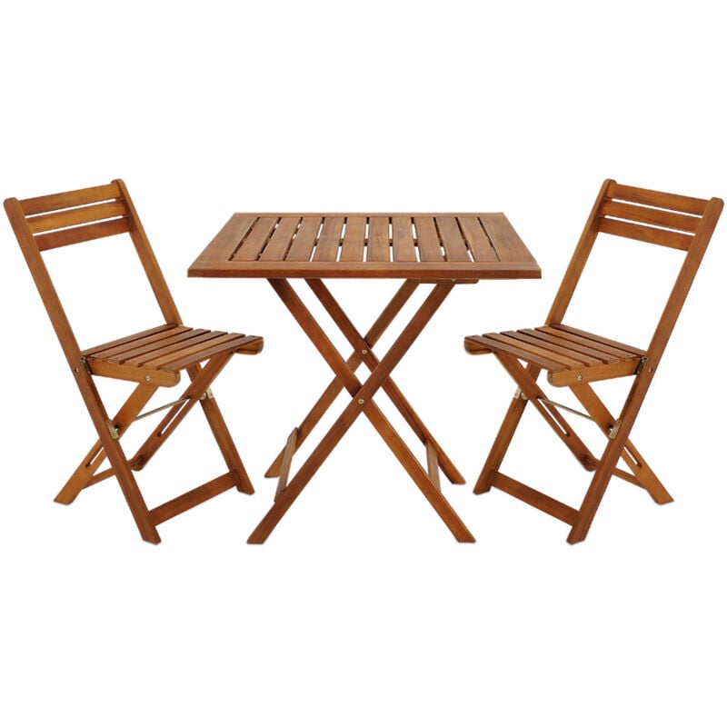 CASARIA® Balkon Set 2 Personen Wetterfest Platzsparend 3-Tlg Holz Vormontiert Klappbar 160kg Belastbarkeit Akazie Balkon Garten Balkonset Gartenmöbel