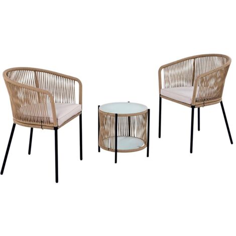 Balkonset Gartenset Bistro Set Gartenmöbel Set Outdoor Rope Sitzgruppe Beige
