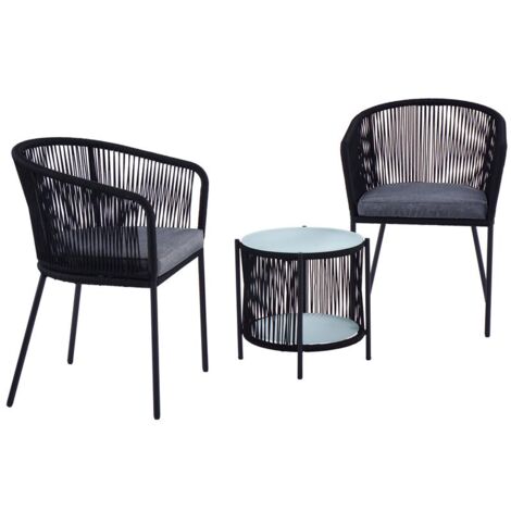 Balkonset Gartenset Bistro Set Gartenmöbel Set Outdoor Rope Sitzgruppe Schwarz