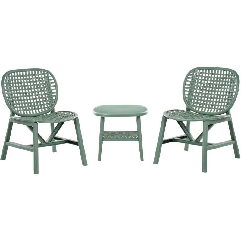Beliani Balkonset Grün Kunststoff Geflochten 3-teilig Niedrig Retro-design Tisch Mit 2 Stühlen Outdoor Balkon Terrasse Garten Ausstattung