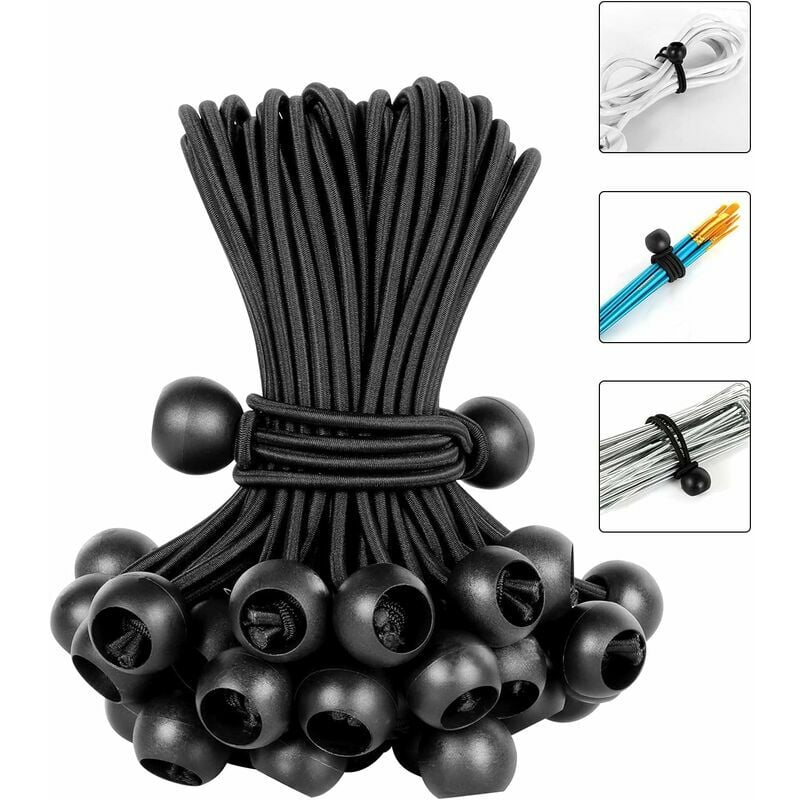 Ball Bungee Cords 8 Inch Elastic Cord with Ball, 50 PCS Heavy Duty Bungee Cord Balls Canopy Tarp Tie Home Depot for Camping, Shelter ,Cargo,Tent