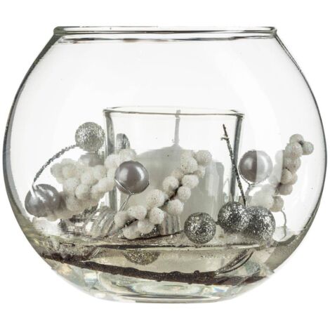 Ball Kerze Dekoratives Glas - Silberweiß