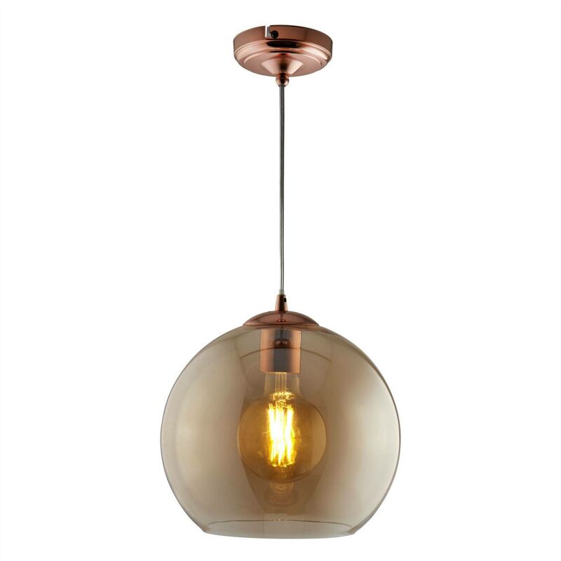 Searchlight Lighting - Searchlight Balls - 1 Light Pendant Amber Glass Shade, Antique Brass, E27