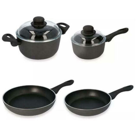BALLARINI Set 2 Padelle, 2 Casseruole, 2 Coperchi Nero