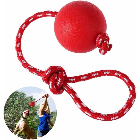 GRECQUEMYTH Balle à Lancer Chien, 1 pièce Balle élastique pour Chien avec Corde,Corde à Billes en Caoutchouc Naturel,Chiot Jouet Chien,Jouets pour Chiens,Jouet pour Chiens diamètre 7 cm,