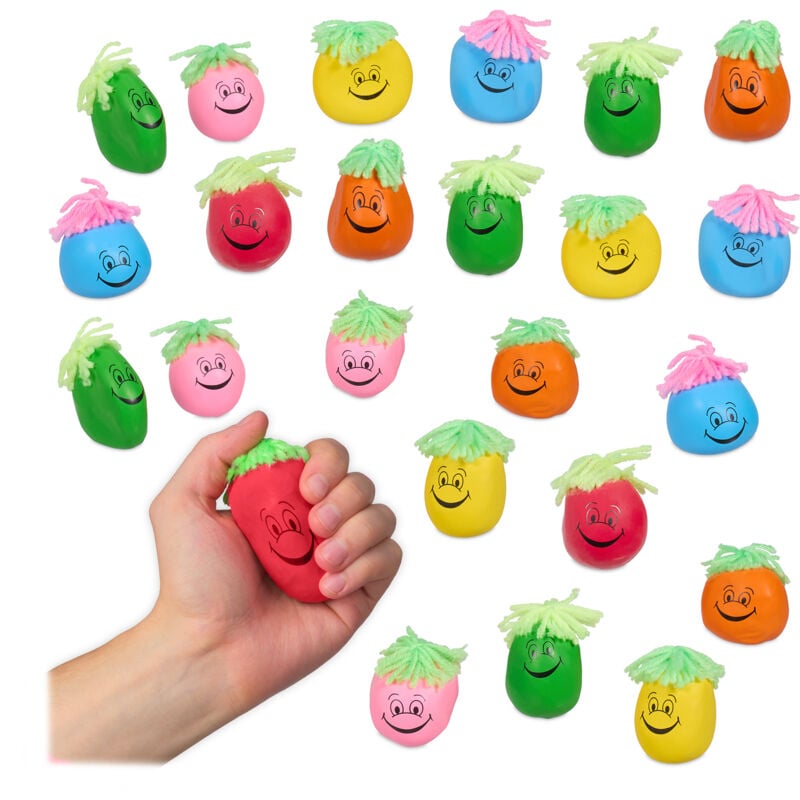 Relaxdays - Balle antistress, en lot pratique de 24, cheveux originaux, pour les petits et les grands, colorée