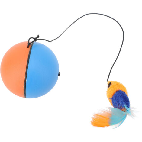 Balle Automatique pour Chat avec Plume et Capteur Intelligent - Jouet Rotatif Bleu et Orange pour Chats