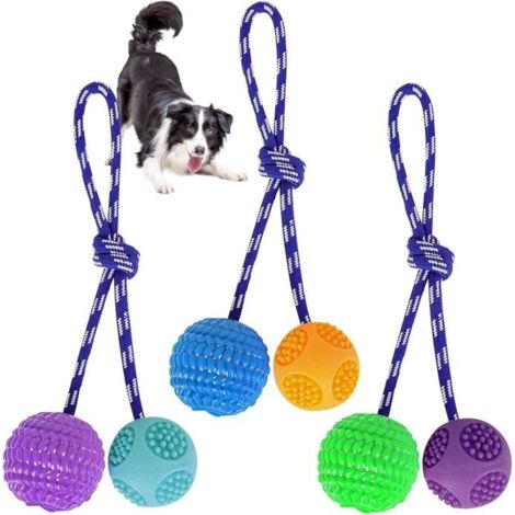 Balle avec Corde,Balle pour Chiens,Balle de Caoutchouc Solide Durable sur Une Corde pour Ramasser,Attraper,Lancer et Tirer à Corde