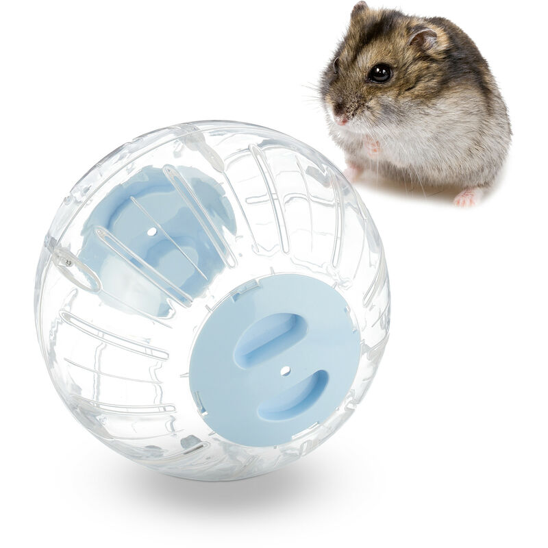 Balle de hamster, boule de course, pour souris, chinchilla, rat, ø 18,5 cm, plastique, transparent/bleu - Relaxdays