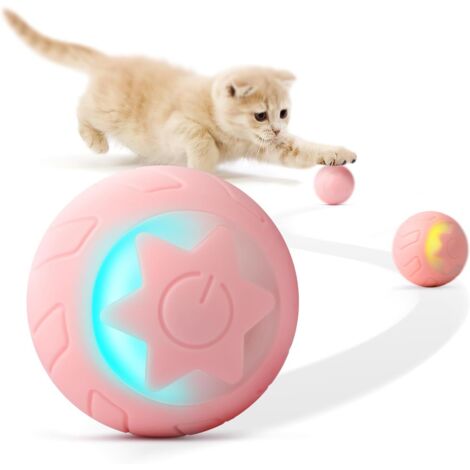 Balle interactive pour chat, jouet à rouler automatique pour chatons et chats d'intérieur, 2 modes, lumières LED changeantes, rechargeable, rose