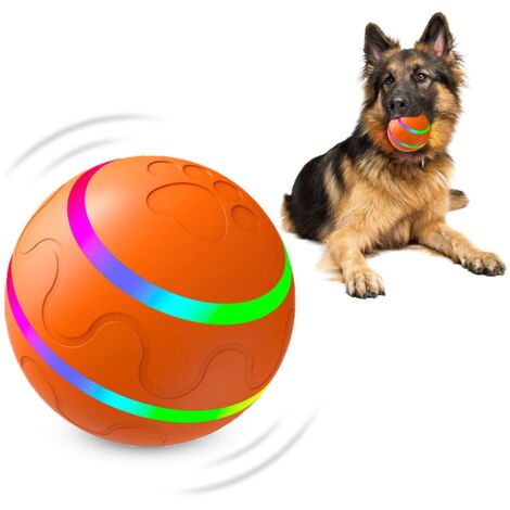 Balle interactive pour chien, balle à roulement automatique durable avec lampe torche LED, convient aux chiens de petite, moyenne et grande taille, rechargeable par USB, orange.