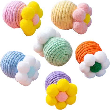 Balle pour Chat  Balle Interactive avec Corde - 6 Pièces avec Clochette