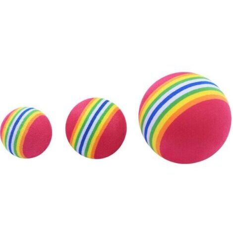 Balle pour chat, jouet sonore arc-en-ciel, douce et à mâcher, pour chatons, jeu interactif silencieux, convient aux animaux d'intérieur (3 tailles différentes) : 6,3 cm, 4,2 cm et 3,5 cm de diamètre.