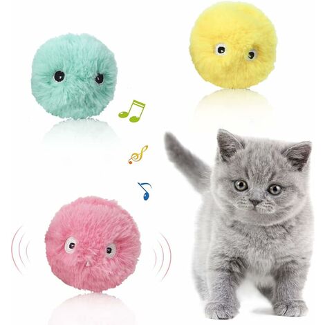 Balle sonore en Peluche pour Chat - Boule d'herbe à Chat - Jouet interactif avec Musique - Compartiment parfumé pour Chat