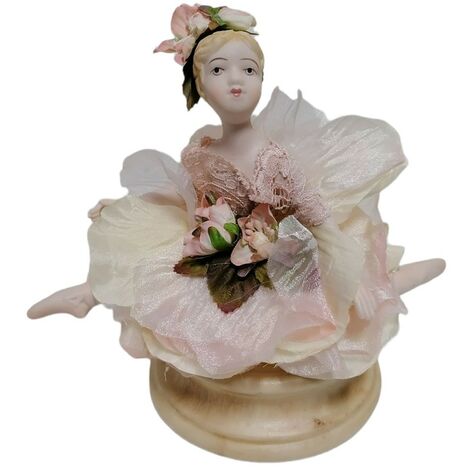 ballerina danza classica bambola collezione in porcellana carillon rifinita con vestito tulle rosa raso pizzo  made in italy
