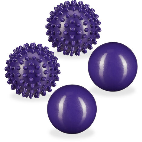 Balles de massage, lot de 4, une balle lisse et une à picots, dures, remplies d’eau, auto-massage, Ø 6,5 & 7 cm, violet